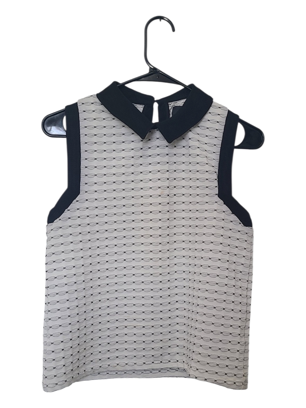 Sleeveless Collared Mesh-Pattern Top in Black and White
